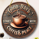 Vintage-Style Rustic Aluminum Coffee Cup Metal Sign  Decor